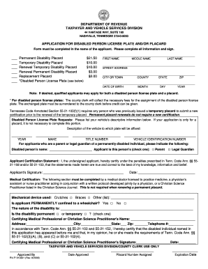 Tennessee Disabled Person License Plate and Placard Application