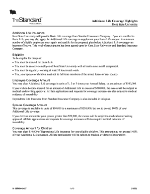 Kent State University Additional Life Insurance Enrollment Form