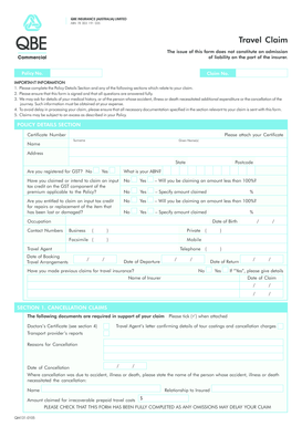 QBE Travel Insurance Claim Form