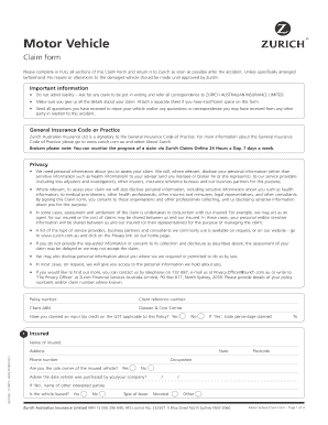 Motor Vehicle Claim Form