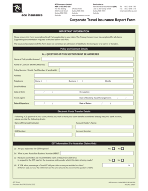 ACE Travel Insurance Claim Form