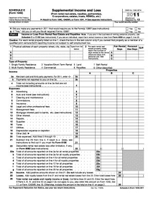 Schedule E Form 1040 Supplemental Income and Loss
