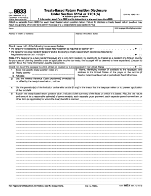 IRS Form 8833 Treaty-Based Return Position Disclosure