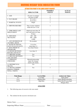 Driving Mishap Risk Indicator Form