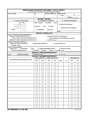 TEMPEST INSPECTION REPORT SUPPLEMENT - FACILITY PROFILE DA FORM 4664-1-R JUN 1983