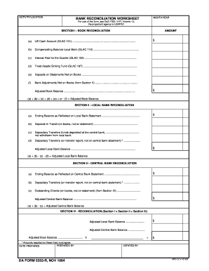 Confirmation worksheet - BANK RECONCILIATION WORKSHEET DA FORM 5353-R NOV 1984 - apd army