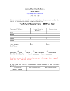 2014 Tax Return Questionnaire