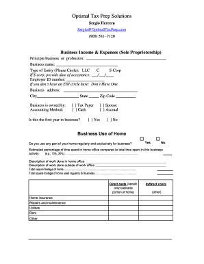 Business Income and Expenses Form