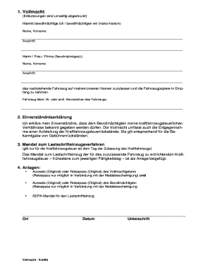 Vollmacht zur Fahrzeugzulassung