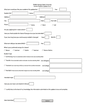 Middle Georgia State University Former Student Update Form