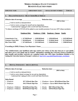 Middle Georgia State University Benefits Election Form