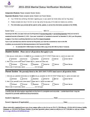 2015-2016 Marital Status Verification Worksheet