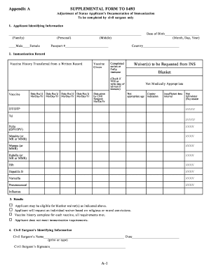 Form I-693 Supplemental Form for Adjustment of Status Applicant's Documentation of Immunization