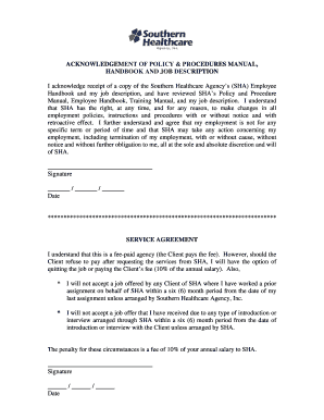 Acknowledgement of Policy and Procedures Manual