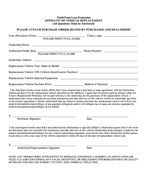 Theft/Total Loss Protection Affidavit of Vehicle Replacement