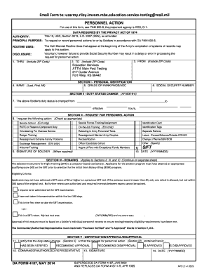 US Army Personnel Action Form