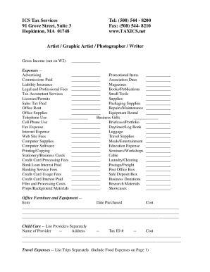 Artist Expense Deduction Form