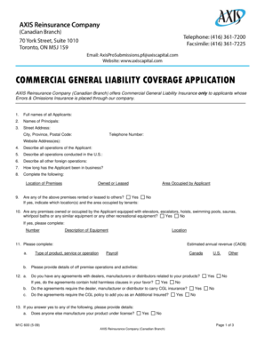 Commercial General Liability Insurance Application