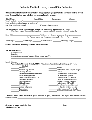 Pediatric Medical History Form