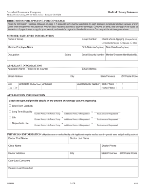 Standard Insurance Medical History Statement