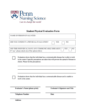 Student Physical Evaluation Form