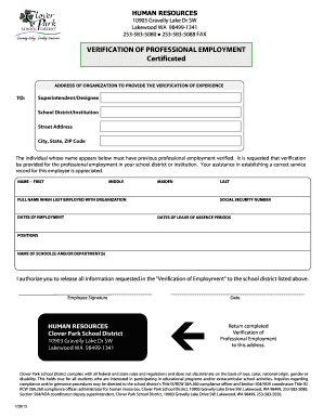 Verification of Professional Employment