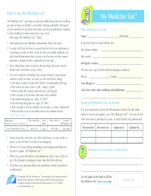 My Medicine List Form