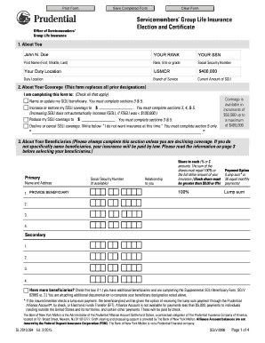 Servicemembers’ Group Life Insurance Election and Certificate
