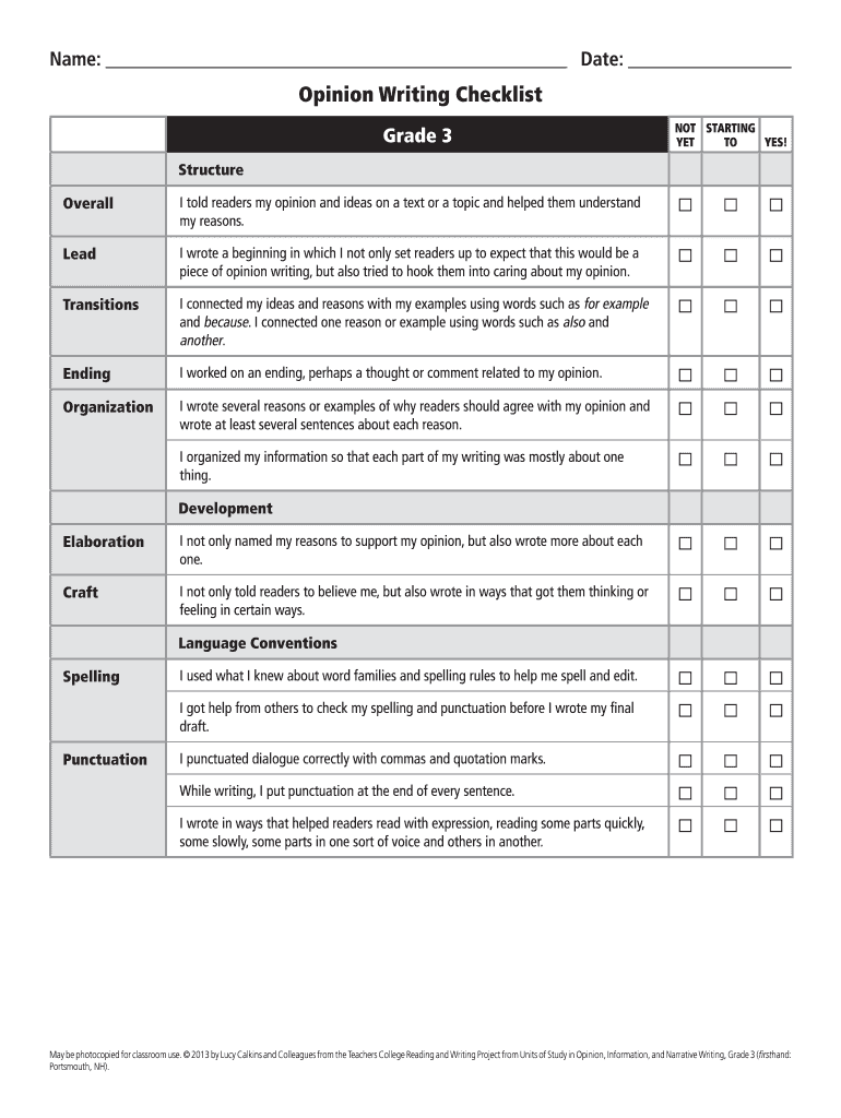Narrative Writing Checklist Grade 3 Fill Online Printable Fillable 