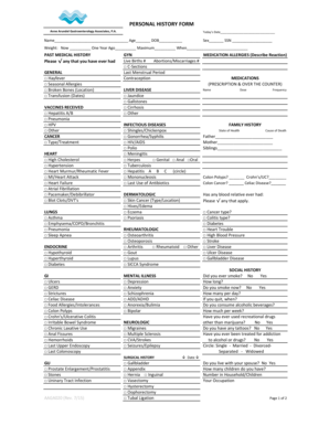 Gastroenterology Personal History Form