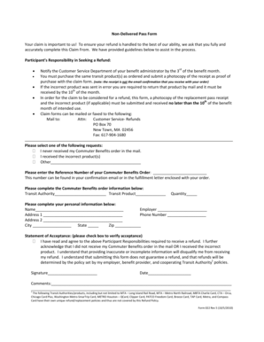 Commuter Benefits Refund Claim Form