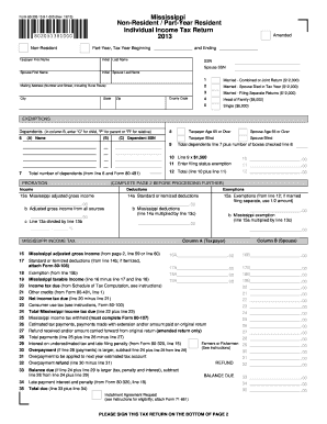 Mississippi Non-Resident Part-Year Resident Individual Income Tax Return