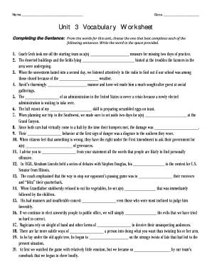 Unit 3 Vocabulary Worksheet