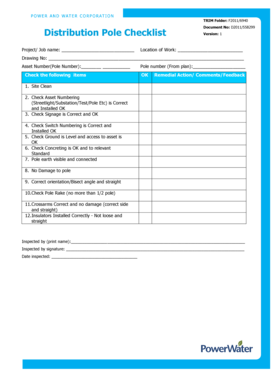 Business relocation checklist - Distribution Pole Checklist - Power and Water Corporation