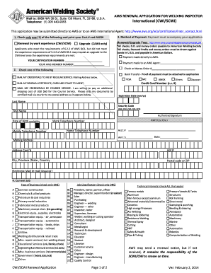 AWS Renewal Application for Welding Inspector