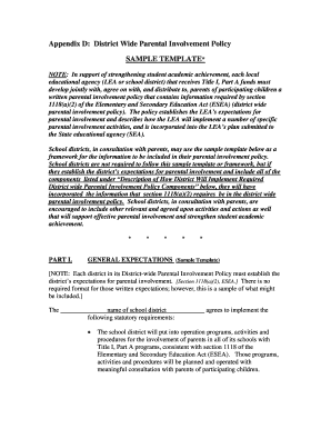 District Wide Parental Involvement Policy Template