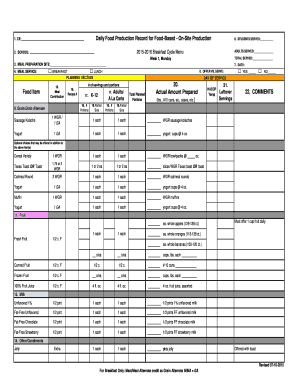 School Breakfast Cycle Menu Form