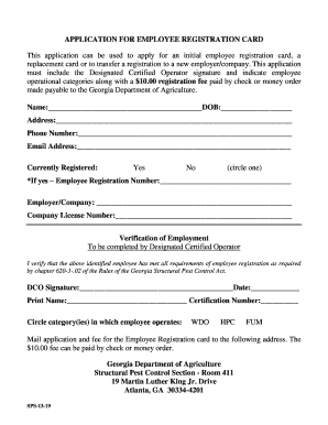 Georgia Employee Registration Card Application
