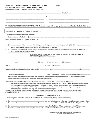 Affidavit for Service of Process