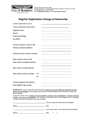 Dog/Cat Registration Change of Ownership