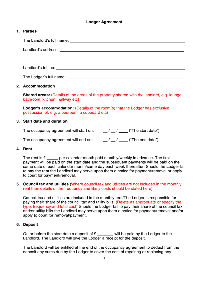Lodger Agreement - Fill Online, Printable, Fillable, Blank  pdfFiller In free basic lodger agreement template