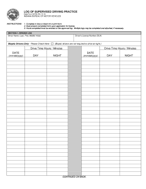 Indiana Supervised Driving Practice Log