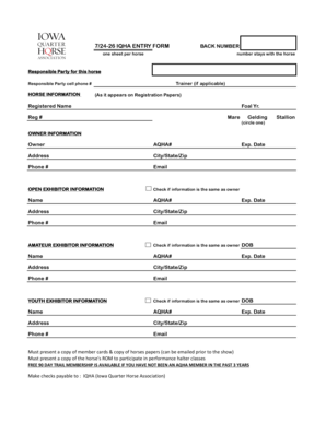 IQHA Horse Entry Form