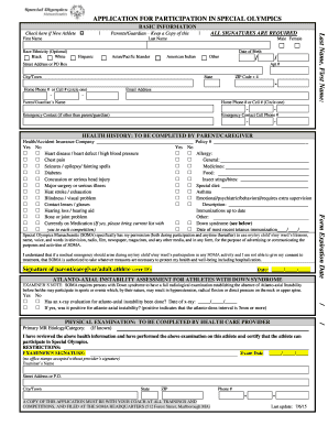 Special Olympics Participation Application