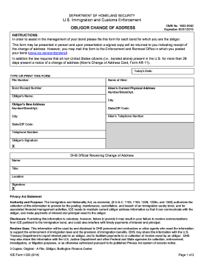 ICE Form I-333 Obligor Change of Address
