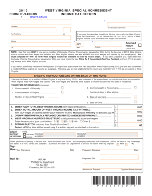 West Virginia Special Nonresident Income Tax Return Form IT-140NRS