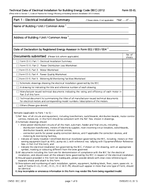 Technical Data of Electrical Installation for Building Energy Code (BEC) 2012 Form EE-EL