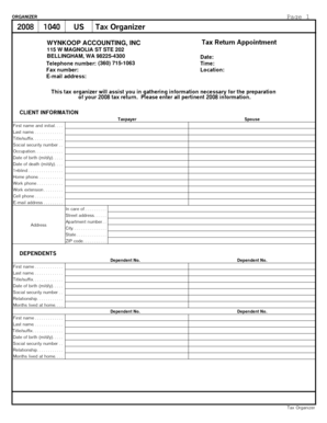 2008 US Tax Organizer Form