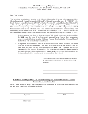 AIMCO Partnerships Litigation Investment Data Form