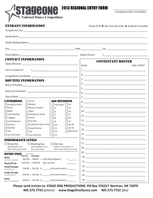 2013 National Dance Competition Entry Form